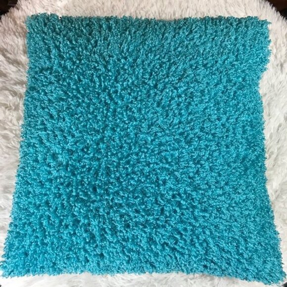 Aquamarine Turquoise Curly Faux Fur Back/Arm Rest & Square Throw Pillow Set - Picture 6 of 10